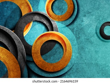 Anillos azules, negros y dorados fondo de grieta geométrica abstracto. Diseño de vectores