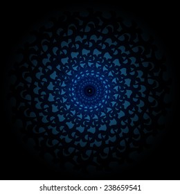 Blue and black gradient Circle lace ornament. Vector round ornamental geometric pattern