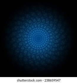 Blue and black gradient Circle lace ornament. Vector round ornamental geometric pattern
