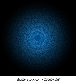 Blue and black gradient Circle lace ornament. Vector round ornamental geometric pattern