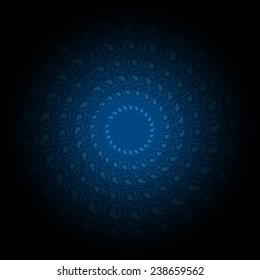 Blue and black gradient Circle lace ornament. Vector round ornamental geometric pattern