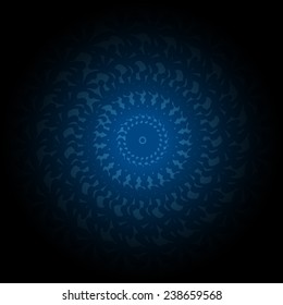 Blue and black gradient Circle lace ornament. Vector round ornamental geometric pattern