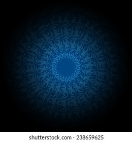 Blue and black gradient Circle lace ornament. Vector round ornamental geometric pattern