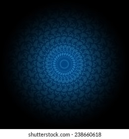 blue and black gradient contemporary doily round lace floral pattern card, circle, mandala,