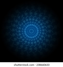 blue and black gradient contemporary doily round lace floral pattern card, circle, mandala,