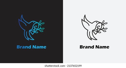blue and black gradient line bird logo with stem