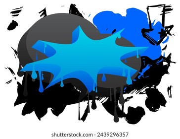 Blue and Black Graffiti speech bubble. Abstract modern Messaging sign street art decoration, Discussion icon performed in urban painting style.