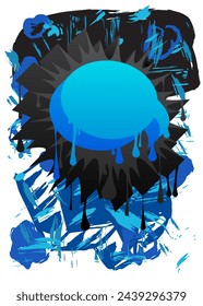 Blue and Black Graffiti speech bubble. Abstract modern Messaging sign street art decoration, Discussion icon performed in urban painting style.