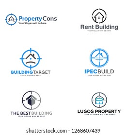 Blue black gray circle hexagonal swash home window roof abstract modern logo design vector suitbale for real estate property cons construction building project