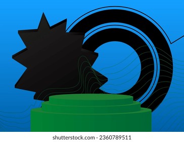 Blue, Black and Green Mockup product display. Vector pedestal podium. Stage showcase for presentation.