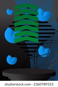 Blue, Black and Green Mockup product display. Vector pedestal podium. Stage showcase for presentation.