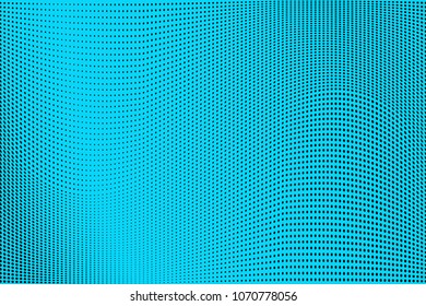 Blue black halftone pattern. Gradient polka dots background. Modern vector illustration. Abstract curves. Points backdrop. Dotted spotted pattern. Monochrome template for web design
