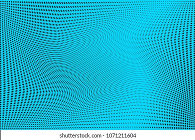 Blue black halftone pattern. Gradient polka dots background. Modern vector illustration. Abstract curves. Points backdrop. Dotted spotted pattern. Monochrome template for web design