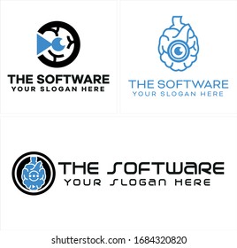 Blue black icon symbol initial lens circle brain play eye modern logo idea suitable for Communication Application Software Technology Service corporate business company web network internet