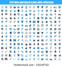 Blue Black Icons Reflection Stock Vector Royalty Free