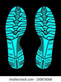 blue and black imprint soles shoes vector isolated on black background - sneakers