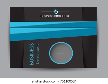 Blue and black landscape wide flyer or brochure template. Billboard abstract background design. Business, education, presentation, advertisement concept. Vector illustration.