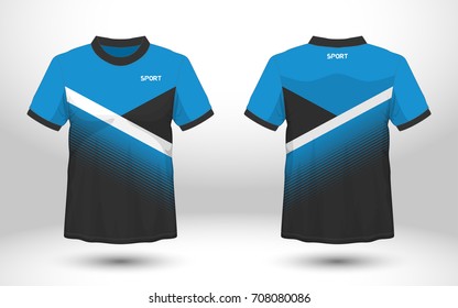 Blue and black layout football sport t-shirt design. Template front, back view. Soccer kit national team shirt mock up. Vector Illustration.