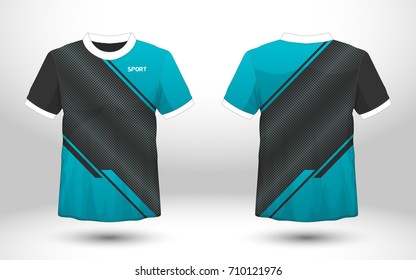 Blue and black layout football sport t-shirt design. Template front, back view. Soccer kit national team shirt mock up. Vector Illustration.