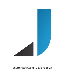 Blue and Black Letter J Icon with a Triangular Tip on a White Background