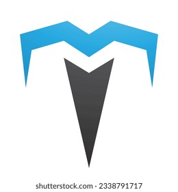 Blue and Black Letter T Icon with Pointy Tips on a White Background