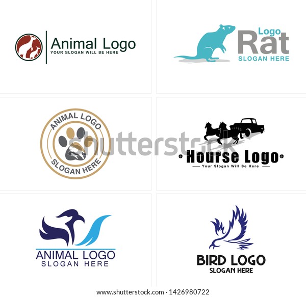 Blue\
black line art badge logo design paw rat bird kangaroo and horse\
suitable for animal zoo pet shop medical\
wildlife