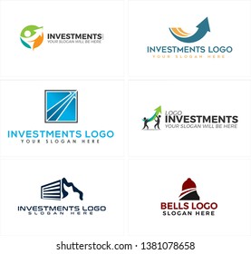 Blue black line art illustration vector people lift arrow icon bell logo design suitable for investments loans financial company small start-ups business