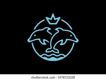 Blue black line art of king dolphin design