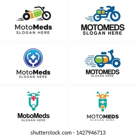 Blue Black Line Art Logo Design Motorcycle Combine Medicine And Icon Stethoscope Suitable For Medical Pharmaceutical Service Delivery