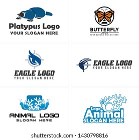 Blue black line art logo design platypus butterfly eagle and snail suitable for animal lover shop medical retail