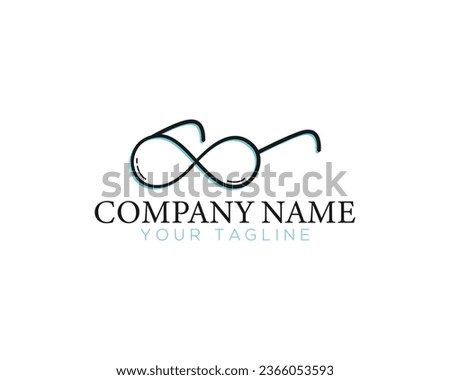 Blue and black linear round glasses logo. Eye optic store glasses vector logo design template. Vector optical symbol. Infinity type retro eye glasses logo.