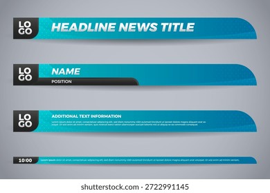 Blue and Black Lower Third News Graphics with Dotted Pattern and Logo Placeholder for Broadcast Media