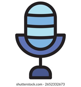 Blue and Black Microphone Icon with Rounded Design and Bold Outl