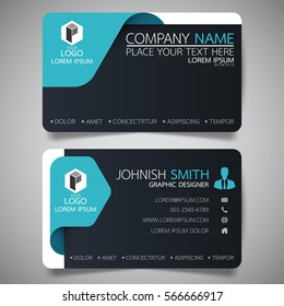 Blue and black modern creative business card and name card,horizontal simple clean template vector design, layout in rectangle size.