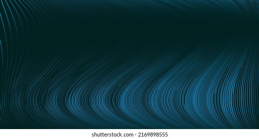 Blue and Black Moving, Flowing Lit Stream of Particles in Curving, Wavy Lines - Digitally Generated Futuristic Abstract 3D Geometric Striped Background Design, Generative Art in Editable Vector Format