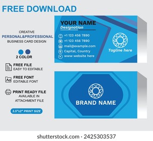 Blue and black name card and business card Design Template