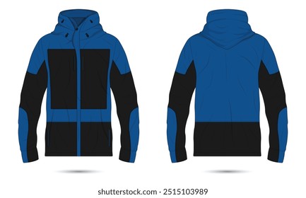 Blue and black outdoor hiking jacket mockup