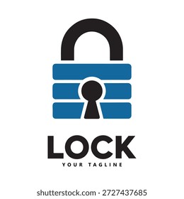Blue and black padlock icon with keyhole and horizontal lines security symbol icon