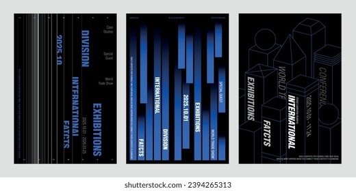 Conjunto de plantillas de diseño de afiches en negro azul
arquitectura de línea vertical degradado azul folleto impresión de folletos concepto de colección creativa sencilla inspiración moderna serie de historias de medios sociales motif meta