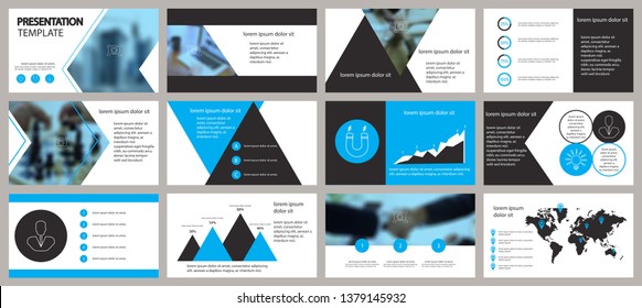 Blue and black presentation template. Elements for slide presentations on a white background. Flyer, brochure, corporate report, marketing, advertising, annual report, banner