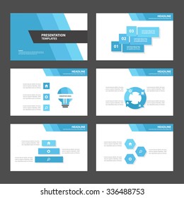 Modelo de apresentação azul e preto elementos infográficos design plano conjunto para folheto folheto de publicidade de marketing de folheto