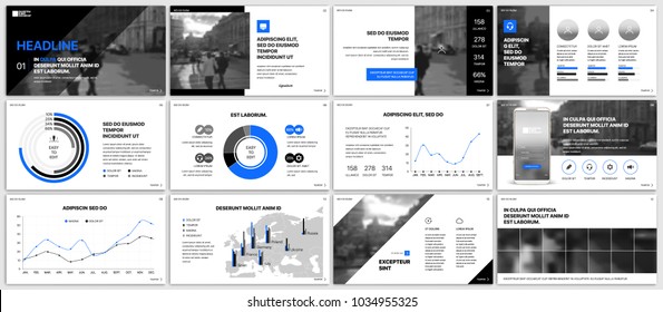 Blue black presentation templates elements on a white background. Vector infographics. Use in Presentation, flyer and leaflet, corporate report, marketing, advertising, annual report, banner.