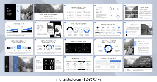 Blue black presentation templates elements on a white background. Vector infographics. Use in Presentation, flyer and leaflet, corporate report, marketing, advertising, annual report, banner.