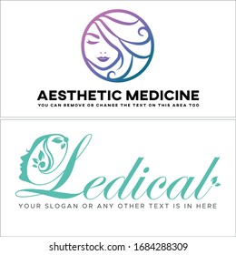 Blue Black Purple Gradation Color Circle Face Beauty Beautiful Women Leaf Leaves Modern Logo Design Suitable For Spa Salon Skin Care Hair Stylish Medical Pharmaceutical Aesthetic Cosmetology Medicine