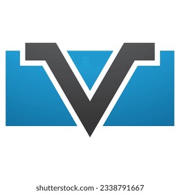 Blue and Black Rectangle Shaped Letter V Icon on a White Background
