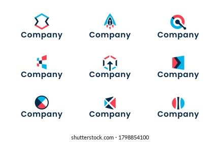 Blue, black, red abstract geometry logo design template. Set of graphic elements, perfect for the brand identity of a technology company