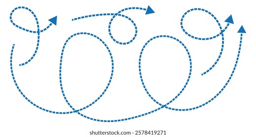Blue, Black, Red Clean dot style hand drawn doodle arrows set. Clean dot arrows style doodle set hand drawn. Curve Dotted line, preliminary. isolated on white background vector collection. EPS 10