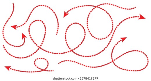 Blue, Black, Red Clean dot style hand drawn doodle arrows set. Clean dot arrows style doodle set hand drawn. Curve Dotted line, preliminary. isolated on white background vector collection. EPS 10