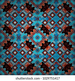Blue, black and red diagonal tiles. Vector stock illustration in a modern flat style. Creative seamless pattern, modern diagonal abstract background with geometric elements.