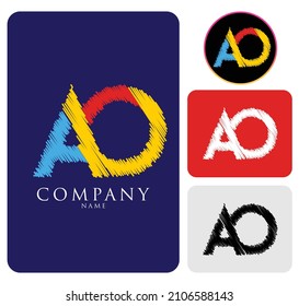 Blue, Black, Red, and White Colorful alphabet Abstract letter AO, A, O logo for the company and corporate. Complete Business template icon